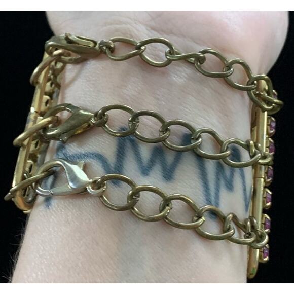 Beautiful Vintage pink rhinestone cuff like chain bracelet - Picture 3 of 8